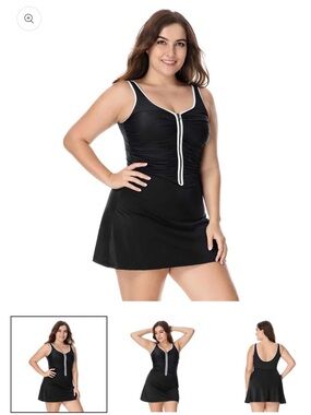 Delimira Black Zip-Front One-Piece Swimdress with White Trim plus size 16W